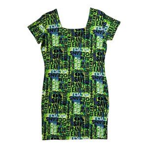 90s vintage Environment Slogan Print Mini Dress Stretch Bodycon Planet Earth.